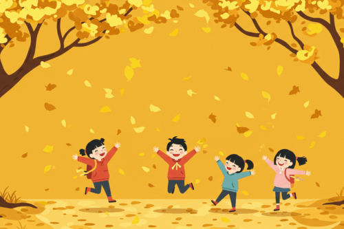 Děti hrající si na podzim mezi listy