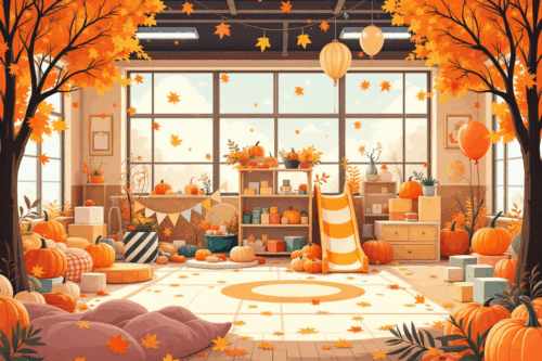 Podzimní výzdoba dětské herny s dýněmi