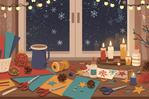 Zimní tvoření u okna se svíčkami